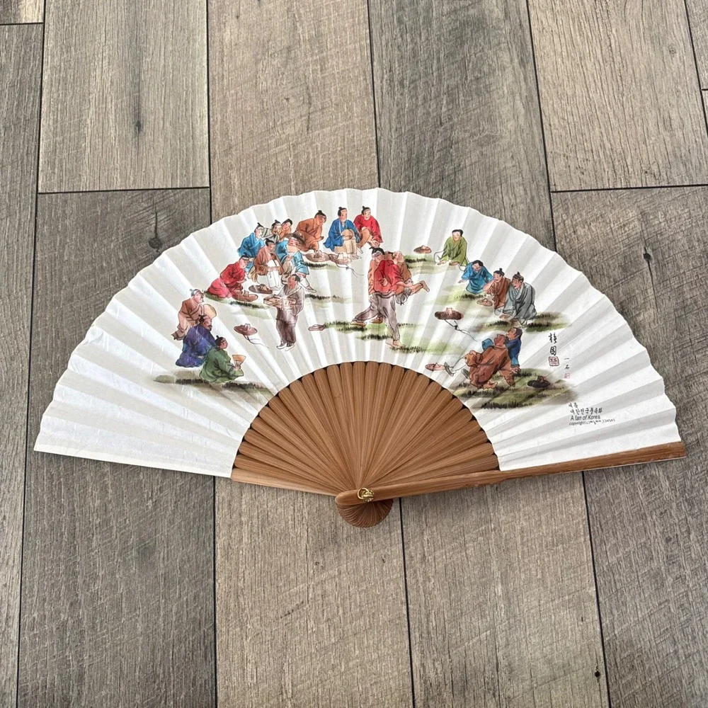 A Fan of Korea Ssireum Korean Wrestling Folding Fan Bamboo Paper Kim Hong-do Art